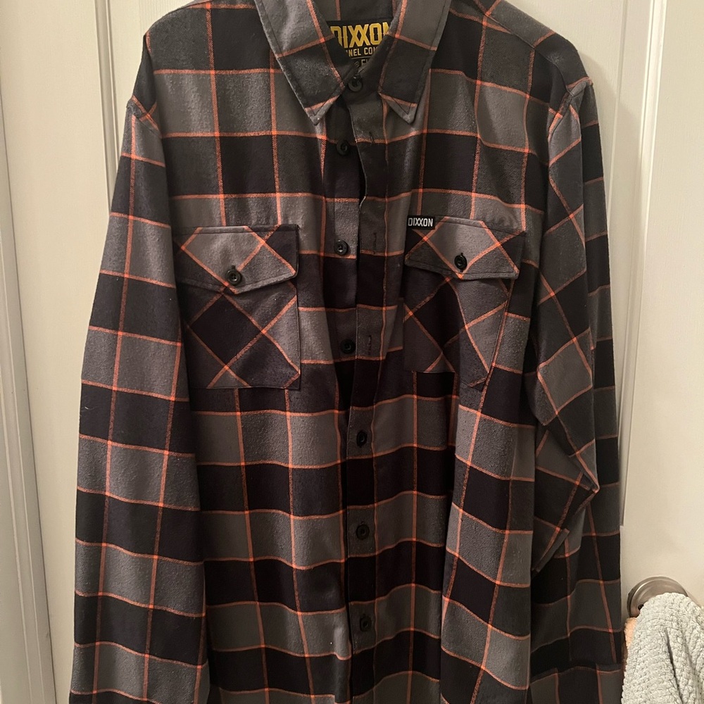 DIXXON Men's Gray and Orange Plaid Shirt